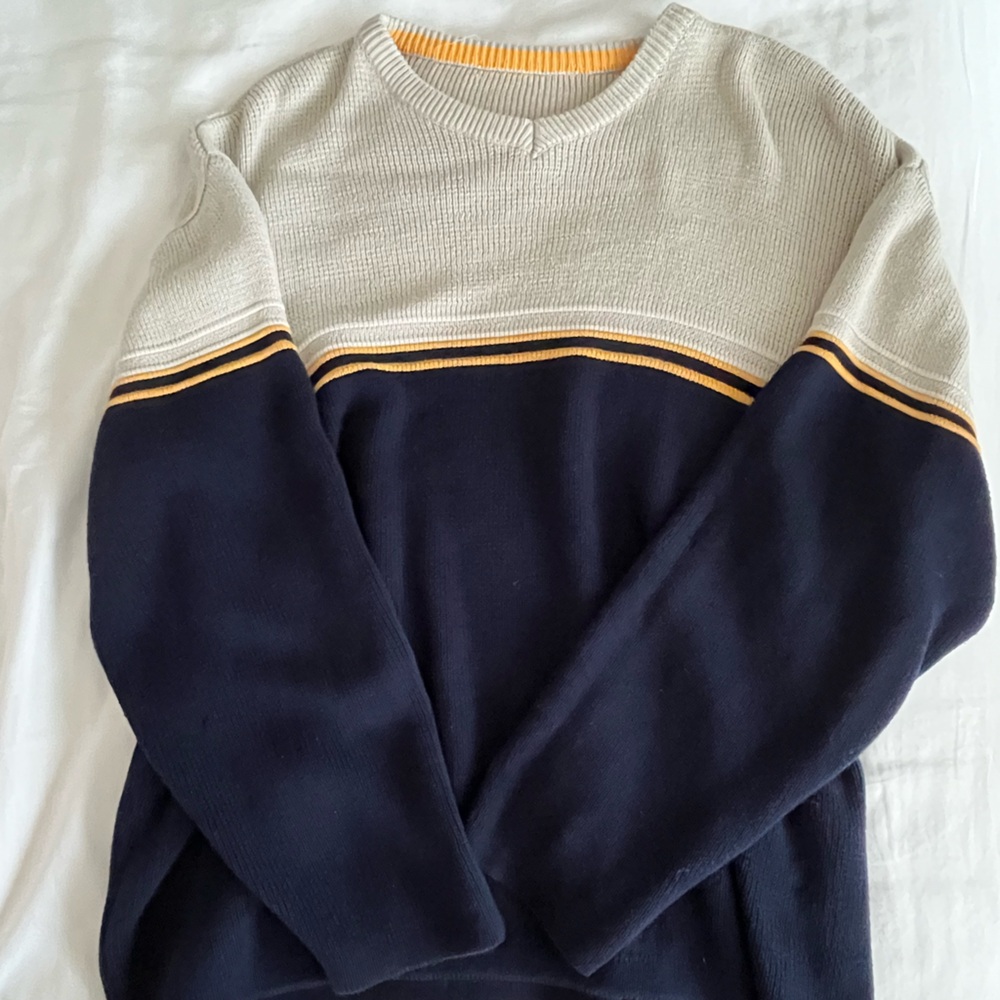 Urban Outfitters ivory, navy and yellow sweater